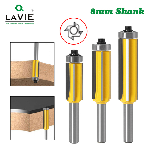 LAVIE 1pc 8mm Flush Trim bit Z4 Pattern Router Bit Top & Bottom Bearing Bits Milling Cutter For Wood Woodworking Cutters C08-023 ► Photo 1/6