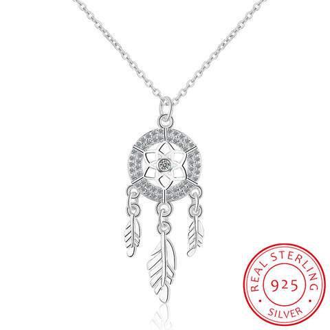 100% 925 Sterling Silver Dreamcatcher feather Charm Necklace Pendant Silver Dream Catcher Pendant Statement Choker Necklace ► Photo 1/6