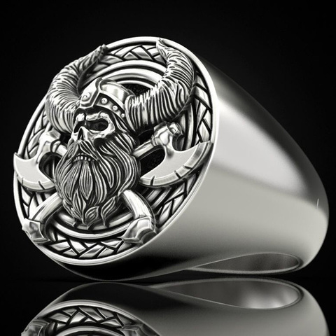 KOFSAC 2022 Trendy 925 Sterling Silver Rings For Men Party Hip Hop Personality Norse Mythology Viking Skull Ring Jewelry Hot ► Photo 1/6