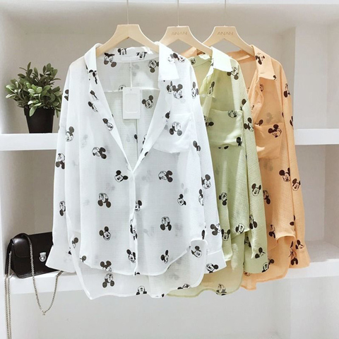 Women Spring Summer Style Transparent Chiffon Blouses Shirts Lady Casual Long Sleeve See Through Anti-sunshine Blusas Top ZZ0701 ► Photo 1/6