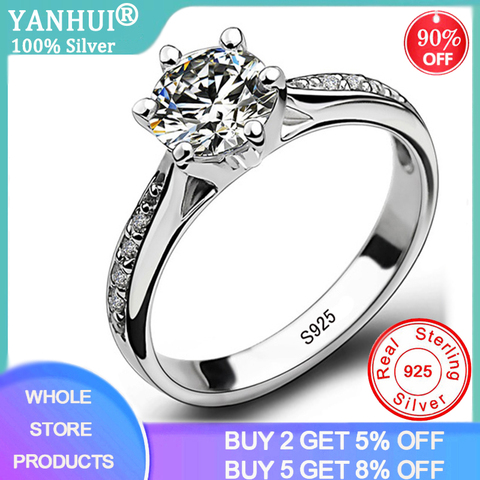 High Quality Exquisite 100% Original 925 Silver Rhinestones Inlaid Women Rings For Women Classic Eternity 1ct Engagement Rings ► Photo 1/6