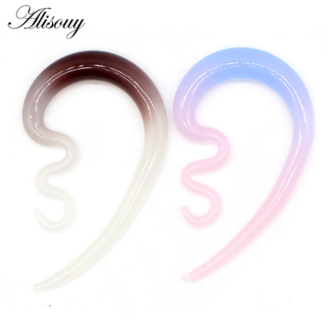 Alisouy 2pcs 6/8/10mm Ear shape hook Colored Glass Women Ear Expander Plug Tunnels Flesh Stretcher Earring Piercing Body Jewelry ► Photo 1/6