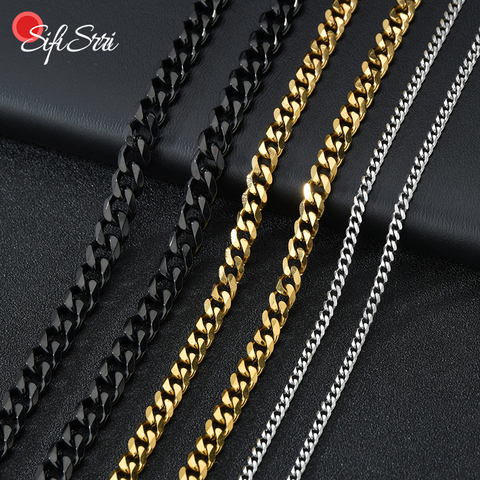 Sifisrri Punk Stainless Steel 3/5/7mm Curb Cuban Necklaces For Men Women Black Gold Basic Link Chains Solid Metal Jewelry Gift ► Photo 1/6