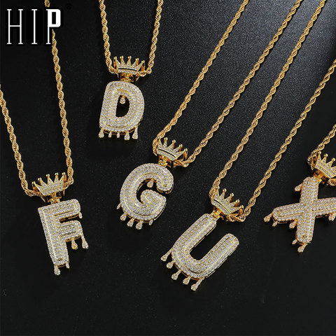 Hip Hop Iced Out Bling Cubic A-Z Drip Crown Zircon Letters Necklaces & Pendant Chain For Men Jewelry ► Photo 1/6