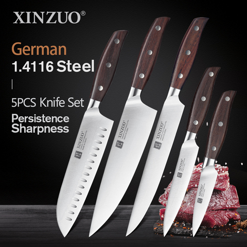 XINZUO High Quality Paring Utility Cleaver Chef Santoku Knife Stainless Steel Kitchen Knives Sets with Red Sandalwood Handle ► Photo 1/6