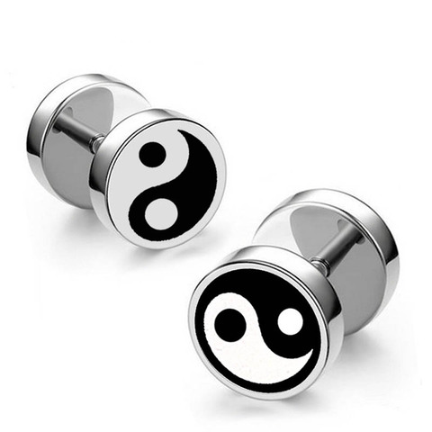 Yin Yang Dumbbell Studs Earring for Men Boy Stainless Steel  Tai Chi Gossip Earring Punk Cool Fashion Male Jewelry ► Photo 1/5