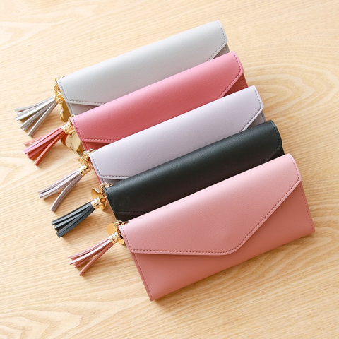 Envelope Design Women PU Leather Long Wallet Tassel Large Capacity Female Purse Bag Clutch Multiple Slots for Money Coin Photo ► Photo 1/6