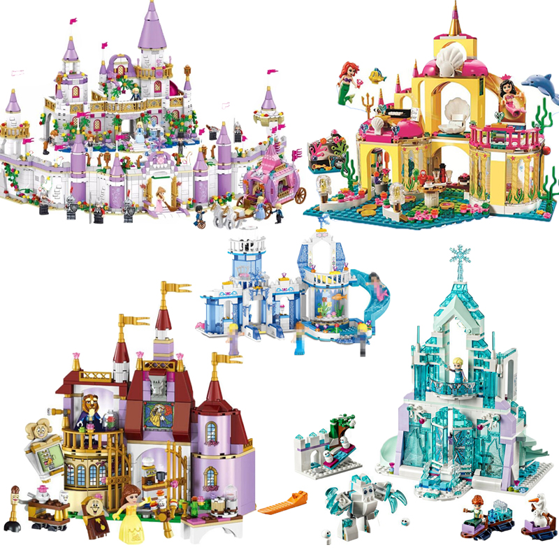 Buy Online Building Blocks Friends New Elsa Anna Belle Ariel Moana Cinderella Ice Castle Bricks Princess Girl Christmas Toys Alitools