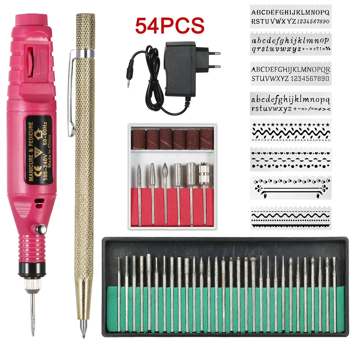 54Pcs Electric Micro Engraver Pen Engraving Tool For DIY Jewelry Metal Glass New 