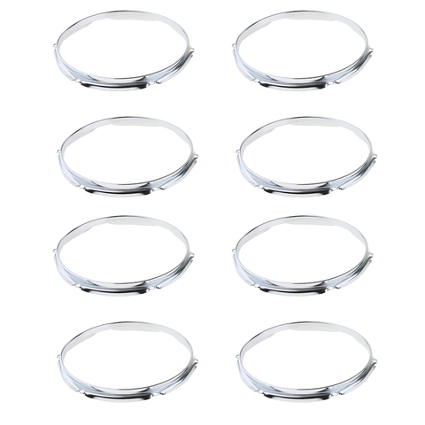 Practical Pack/8pcs 10inch Tom-Tom Drum Hoops Rings 6 Hole/Lug Silver ► Photo 1/6