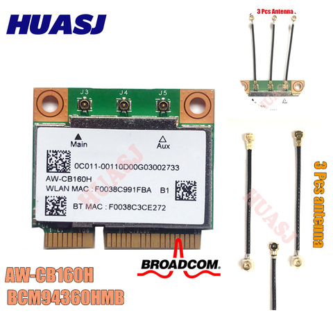 Azurewave AW-CB160H broadcom bcm94360hmb 802.11ac 1300M sem fio wifi wlan bluetooth 4.0 mini card pci-e and 3Pcs Ipex1to ipex 4 ► Photo 1/5