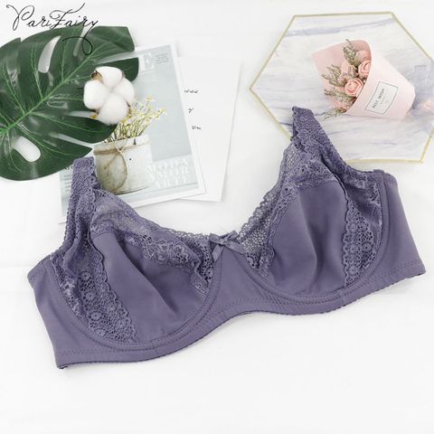 PairFairy Women Plus Size Bra Floral Unlined Lace Bra Perspective Brassiere Sexy Lingerie Underwire Support Bralette Underwear ► Photo 1/6