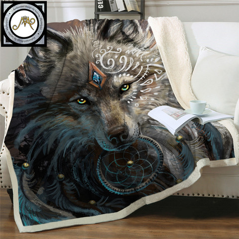 Wolf Warrior by SunimaArt Beds Blanket Soft Sherpa Fleece Blanket Plush Bedclothes Wolf Dreamcatcher Throw Blanket cobertor ► Photo 1/6