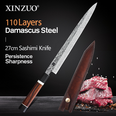 XINZUO 270mm Sashimi Knife with Leather Sheath 110 Layers Damascus Steel High Quality Super Steel Kitchen Fish Filleting  Knives ► Photo 1/1