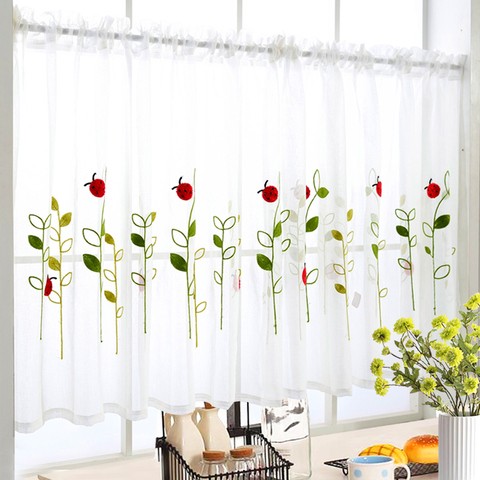 1 PCS Rod Pocket Short Curtain Cute Animals Embroidered Half-Curtain For Kitchen Door Drape Cafe Small Window Panel Sheer WP1213 ► Photo 1/6