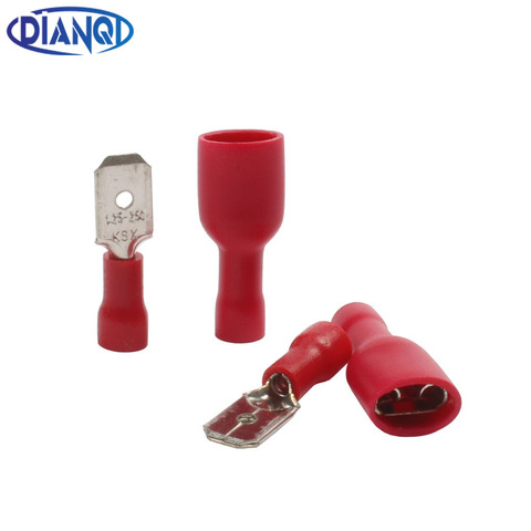 100pcs FDFD 1.25-250 MDD1.25-250 6.3mm Red Female + Male Spade Insulated Electrical Crimp Terminal Connectors Wiring Cable Plug ► Photo 1/3