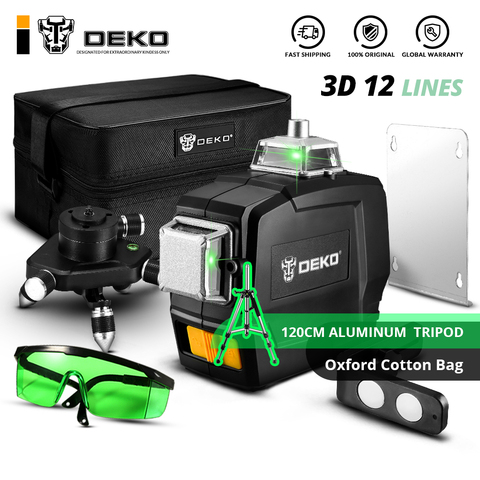 DEKO DKLL12PB1 12 Lines 3D Green Laser Level Horizontal And Vertical Cross Lines With Auto Self-Leveling Camera Tripod ► Photo 1/5