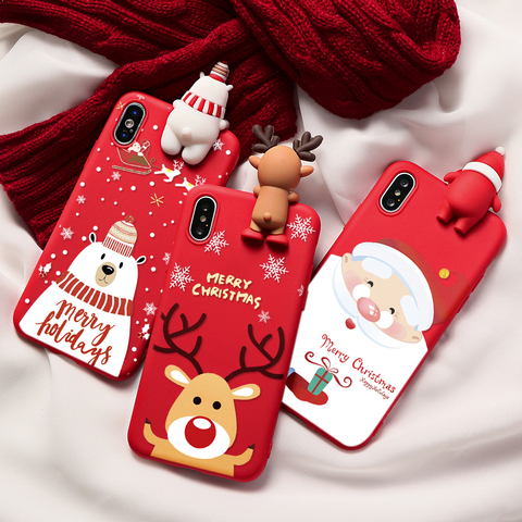 Christmas Cartoon Deer Case For iPhone 11 12 Pro XS Max XR X SE 2 2022 Silicone Cover For iphone 7 8 6 6S Plus 7Plus 5 Case Bear ► Photo 1/6