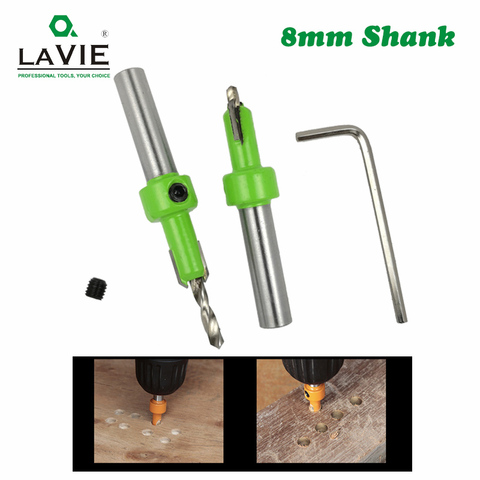 LAVIE 1pc 8mm Shank HSS Woodworking Ti Countersink Rounter Bit Screw Extractor Remon Demolition Wood Milling Cutter Bit MC02030 ► Photo 1/5