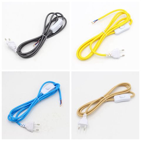 220V AC Power Cord With European Plug Buttom Switch Colourful Fabric Braided Cable  2 Meters ► Photo 1/6