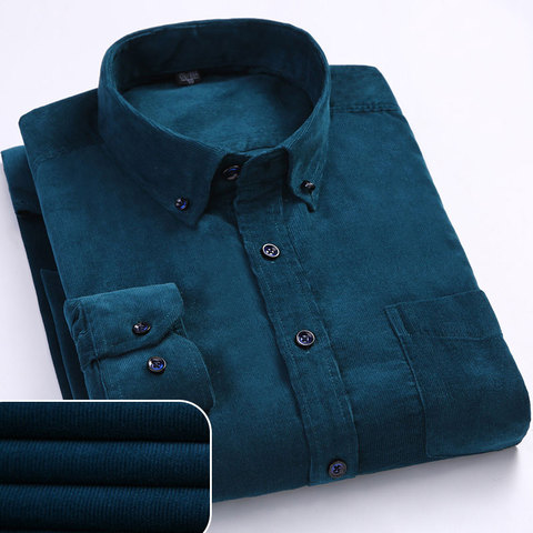 Men's Corduroy 100% Cotton Long Sleeved Shirts Embroidery Fashion Soft Touch Button-Down High Quality Slim Fit Men Casual Shirts ► Photo 1/6