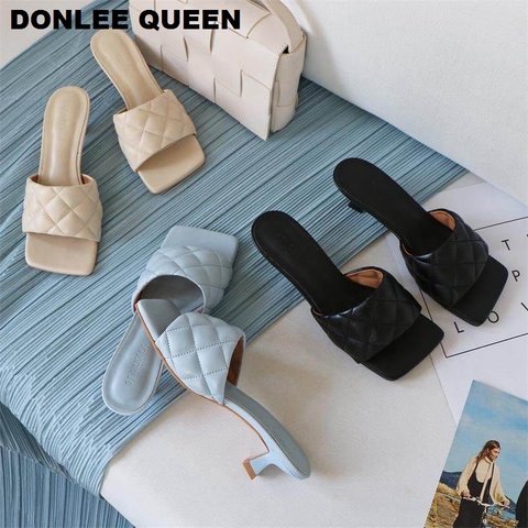 Square Toe Slippers Women Peep Toe Med Heel 4cm Summer Shoe Embroidery Mule Massage Outsole Slipper Size 35-41 - Price history & Review | AliExpress Seller - Inshoes Zone Store | Alitools.io