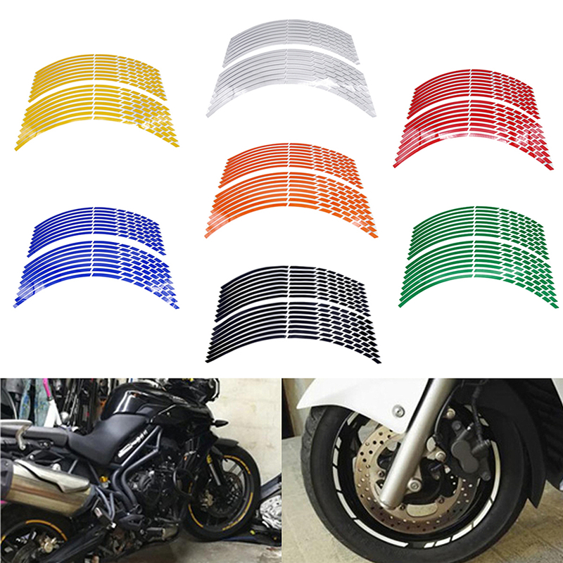 NEW 16 Pcs 17"18" Strips Motorcycle Car Wheel Tire Stickers Reflective Rim Tape