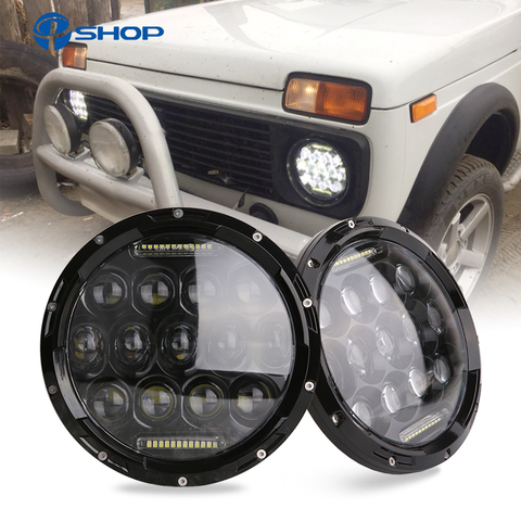 2x 75W 7'' Led Headlight H4 High Low Beam Round Cars Running Lights for Jeep Lada Niva 4x4 ► Photo 1/6