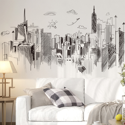 Black Buildings Wall Stickers DIY Architecture Mural Decals for Living Room Kids Bedroom Office Home Decoration ► Photo 1/6