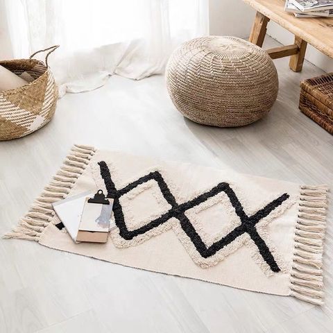 Bohemian Hand Woven Cotton Linen Carpet Tassel Doormat for Bathroom Shower Room Area Rug ► Photo 1/6