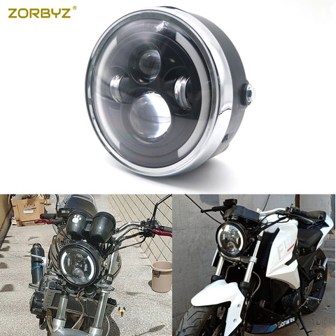 ZORBYZ 7'' Black LED Round Modified Headlight with Chrome Ring Cover Lamp For Honda GN125 CG125 CB400 CB500 Cafe Racer Custom ► Photo 1/6