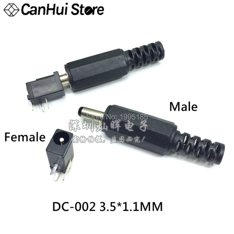 10PCS DC-002 3.5*1.1 MM DC Power Jack Female Charging Socket and Male DC Plug 3.5 x 1.0mm 3Pin Charging DC Connector DIP DC-002 ► Photo 1/3