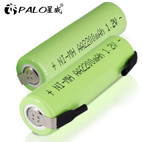 PALO 1.2V AA rechargeable battery 2200mah nimh cell Green shell with welding tabs for Philips electric shaver razor toothbrush ► Photo 1/6