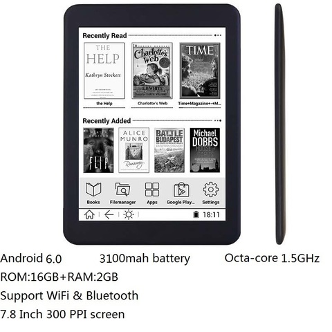 16GB E book 7.8 inch touch HD screen E-book reader Octa-core android WiFi Ereader Bluetooth audio E-ink 3100mah battery+earphone ► Photo 1/6