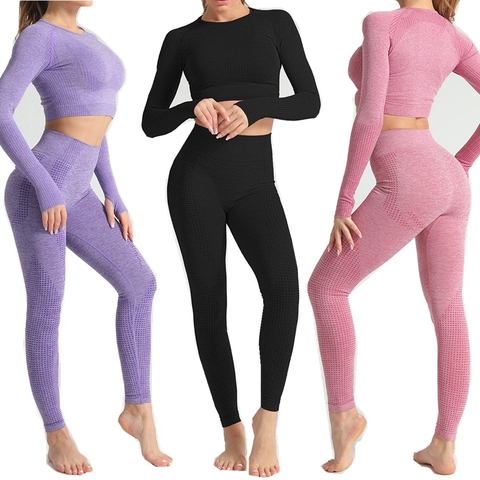 2/3/5PCS Seamless Women Yoga Set Workout Sportswear Gym Clothing Fitness  Long Sleeve Crop Top High Waist Leggings Sports Suits - AliExpress