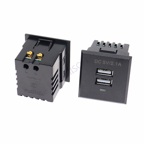 Dual USB AC Power Socket Embedded Dual USB Desktop Receptacle DC Charging Power Panel Module Outlet 5V 2.1A ► Photo 1/6