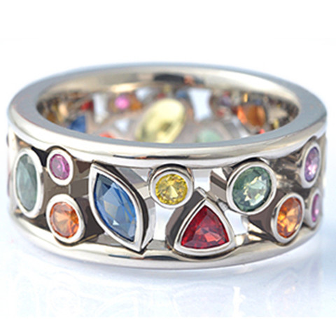 Huitan Colorful Women Hollow Out Geometric Stone Rings Cocktail Party Female Finger Ring Fancy Stylish Rings Jewelry Wholesale ► Photo 1/6