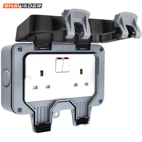 Electrical Wall Socket Waterproof Outdoor 13Amp Storm Switched 2 Gang UK  IP66 Outside Use Masterplug  Double Outlets ► Photo 1/6