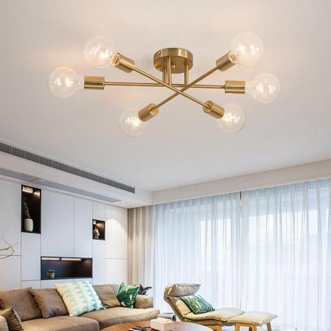 Dropshipping Modern Sputnik Chandelier Nordic Semi Flush Mount Ceiling Lamp Brushed Antique Gold Home Decor Lighting Fixture ► Photo 1/6