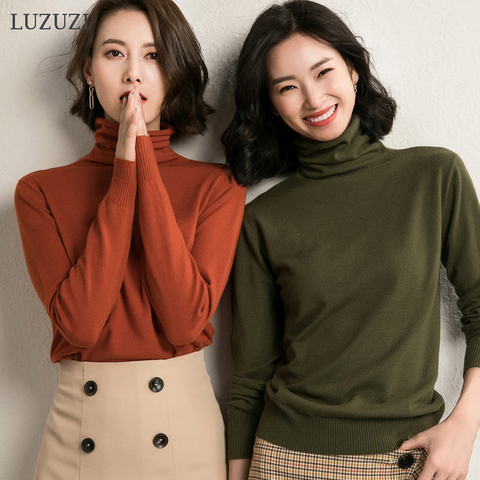 LUZUZI Autumn Winter Slim Women's Turtleneck Sweater Women 2022 Basic Bottoming Knitwear Knitted Cotton Pullovers Femme Jumper ► Photo 1/6