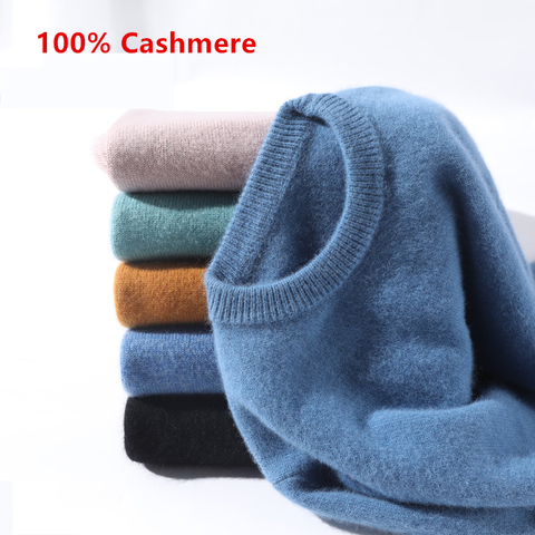 100% Cashmere Sweater Men Pullover 2022 Autumn Winter Soft Warm Jersey Hombre Jumper Pull Homme Knitted Sweaters ► Photo 1/6