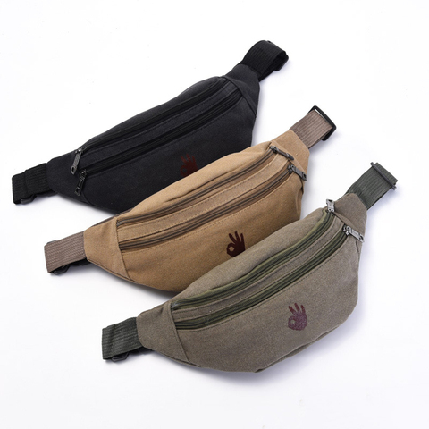 Male Casual Functional Waist Bag fashional canvas purse Creative ok gestures purse waist package for man Canvas Hip Bag ► Photo 1/5