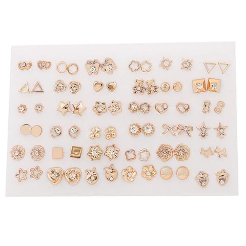 36Pairs/Set Gold Color Earrings Mixed Styles Rhinestone Flower Geometric Heart Star Plastic Stud Earrings Set For Women Jewelry ► Photo 1/5