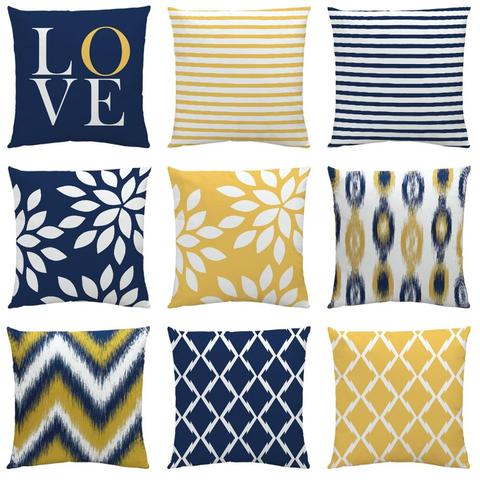 Cushion Cover Blue Yellow Geometry Decorative Pillows Case Linen Cotton Creative Home Decoration for Sofa Countryside ► Photo 1/5
