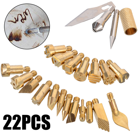 22Pcs Wood Burning Pen Tip Craft Set Iron Carving Pyrography Tool Art Soldering Pen Brass Welding Tips For Wood Embossing ► Photo 1/3