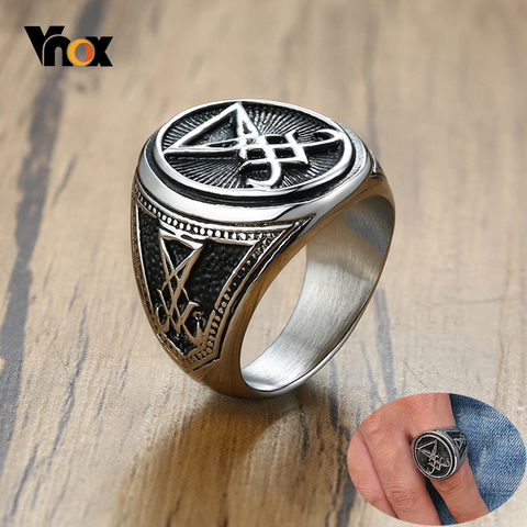 Vnox Mens Vintage Lucifer Ring Rock Punk Black Stainless Steel Male Party Gifts Jewelry ► Photo 1/6