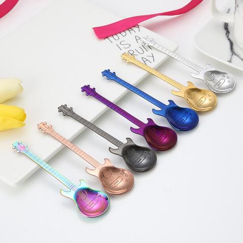 Stirring Spoon Guitar Shape Stainless Steel Coffee Spoons Stirring Teaspoon Set Cake Ice Cream Scoop Kit Tableware ► Photo 1/6