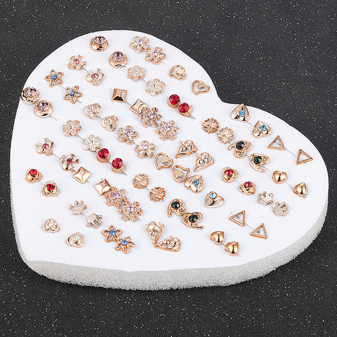 2022 NEW 12~36 Pairs Fashion Women Girls Resin Plastic Crystal Diamante Flower Stud Earrings Set Random Style Gold Color Jewelry ► Photo 1/6