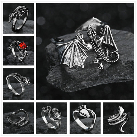 Punk Style Titanium Koakuma Little Devil Dragon Gothic Evil Vampire Angel Wings Rings Open Ring Halloween Party Jewelry Gift ► Photo 1/6