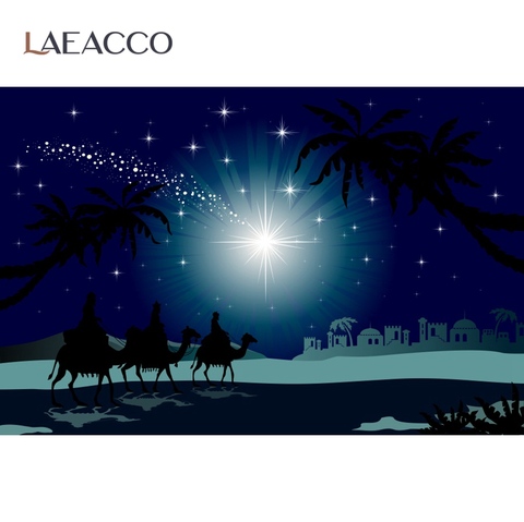 Laeacco Jesus Christ Follower Sheep Nativity Glitter Star Night Scenic Photo Backgrounds Photography Backdrops Photo Studio ► Photo 1/6